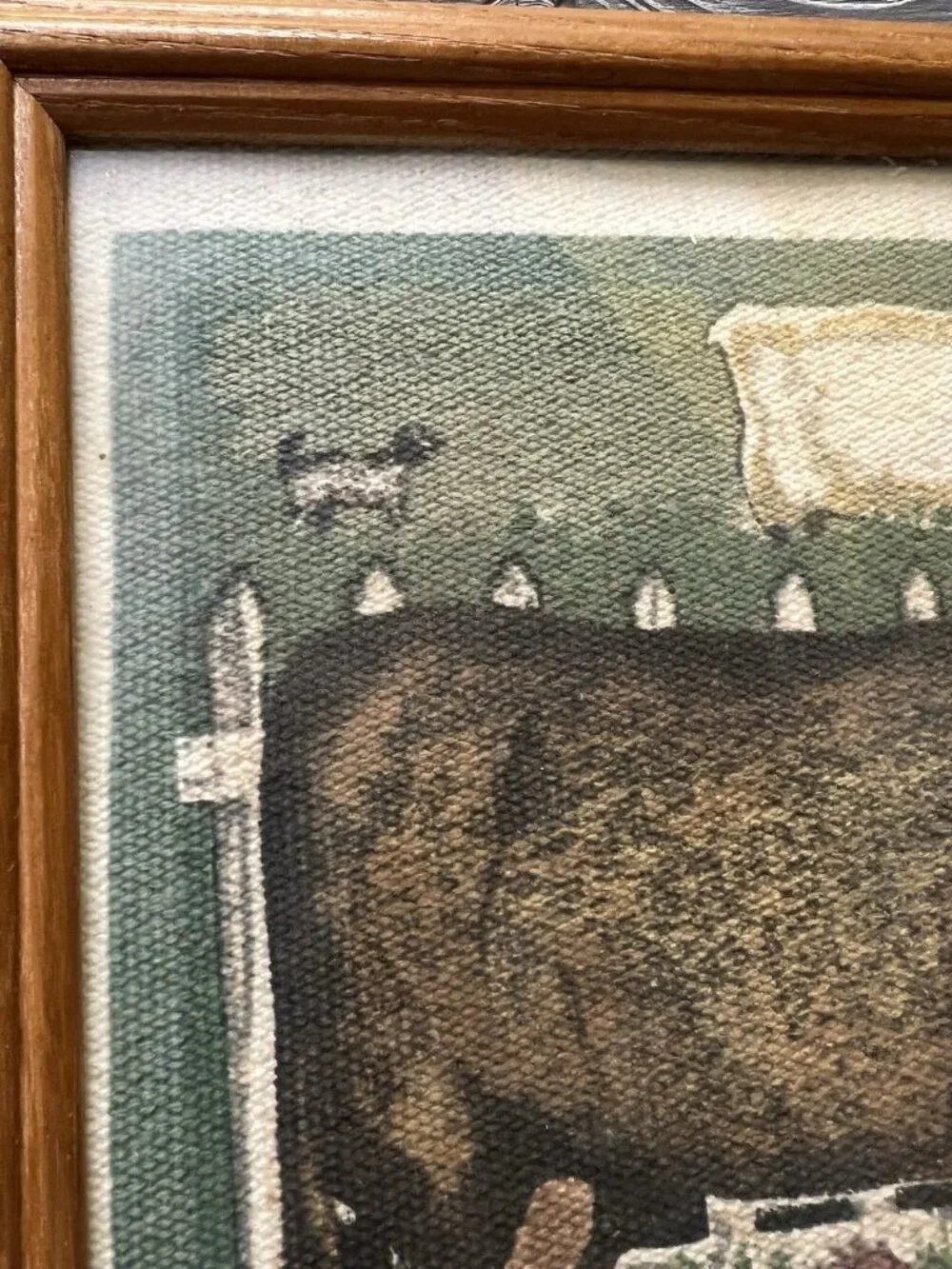 Farm Animals Framed Cloth Tapestry Look Print Primitive Folk Art Style Farmhouse